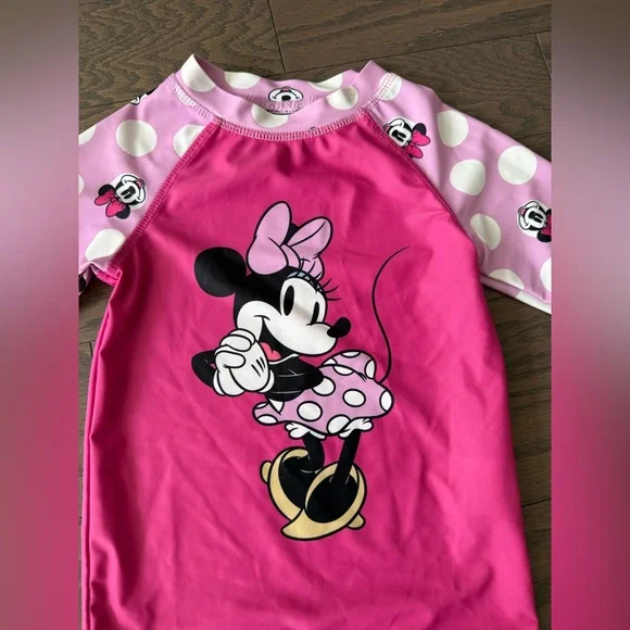 Disney Minnie Mouse Girls Swim Set Rash Guard Bikini XS 4–5 pink - Picture 3 of 16